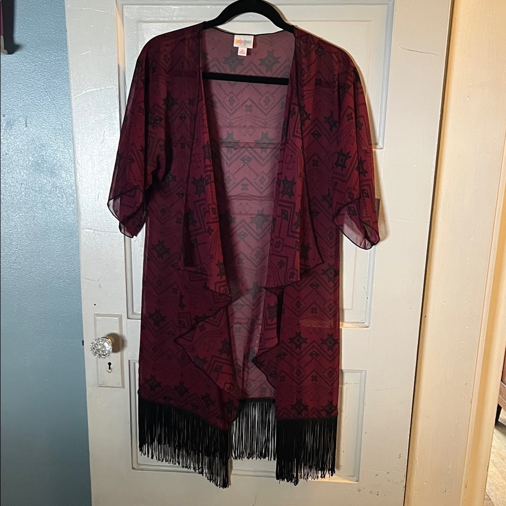 LuLaRoe Burgundy and Black Kimono coverup